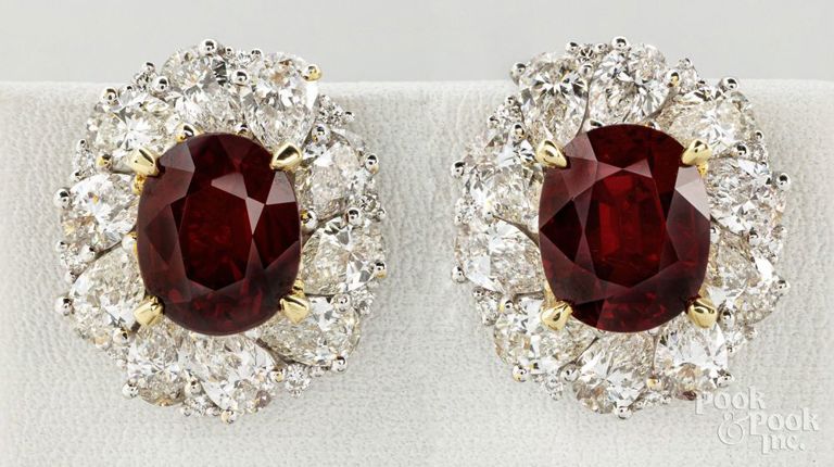 18k gold ruby and diamond earrings