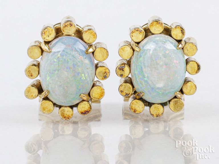 14k yellow gold opal earrings