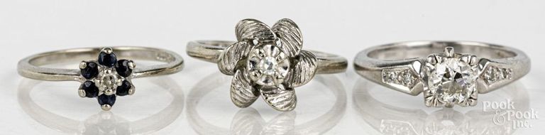 Three diamond and sapphire rings