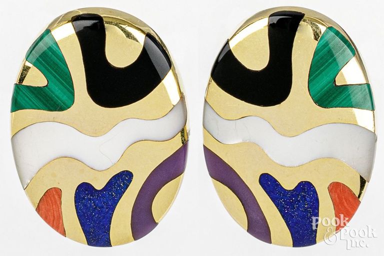 14k yellow gold and enamel earrings