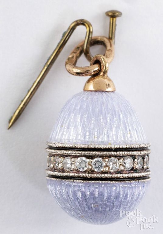 14k yellow gold and enamel diamond egg charm pendant