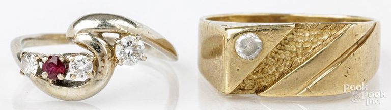 Two 10k yellow gold rings