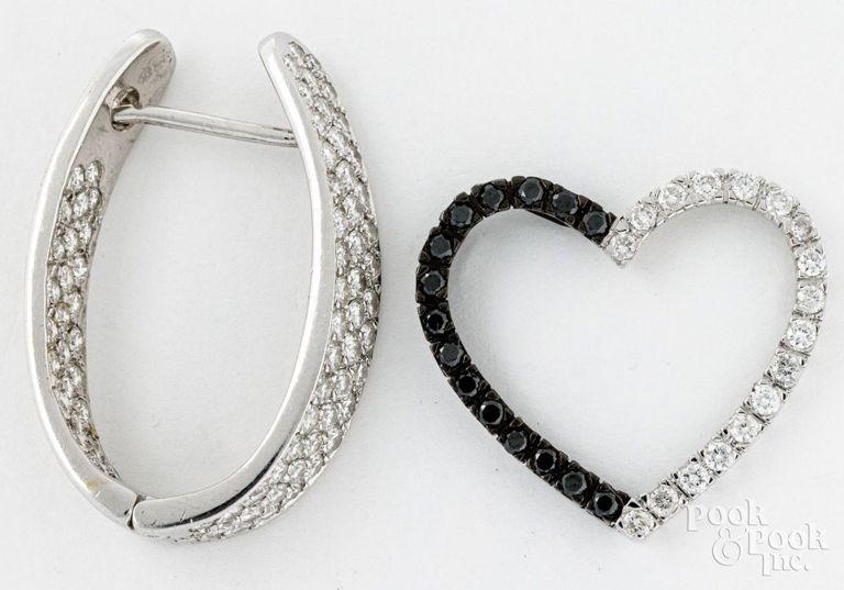 18k and 14k white gold diamond earring and pendant