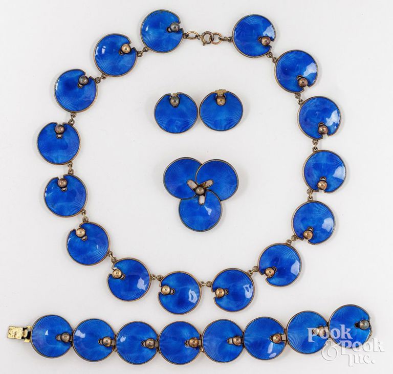 Sterling silver and blue enamel jewelry set