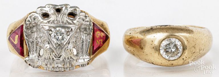 Two 14k yellow gold diamond rings