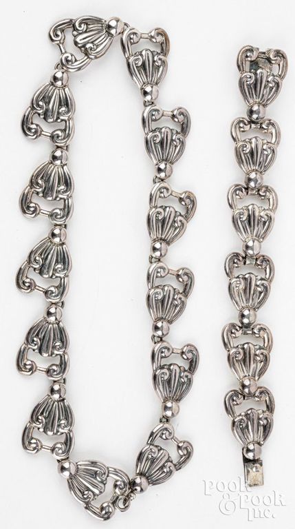 Silver necklace and matching bracelet