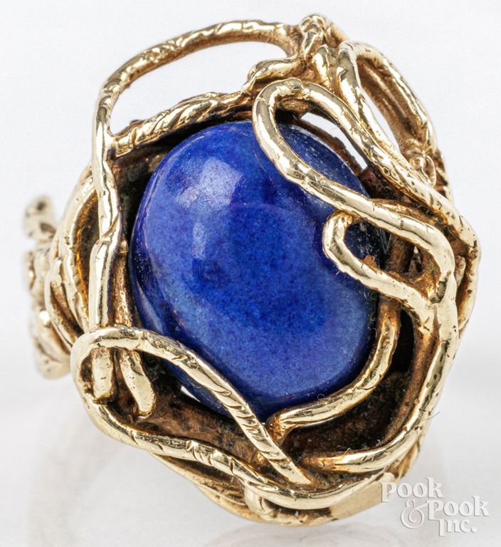 14k yellow gold lapis ring