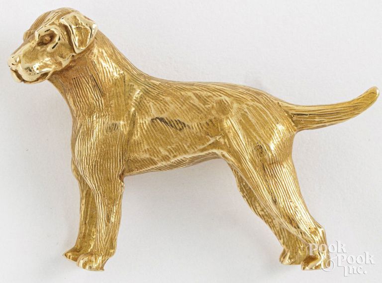 14k yellow gold dog brooch