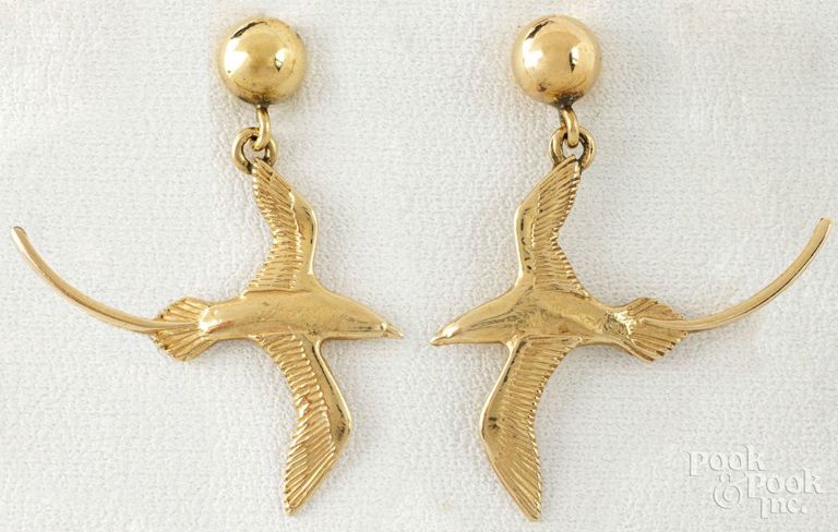 14k yellow gold bird earrings