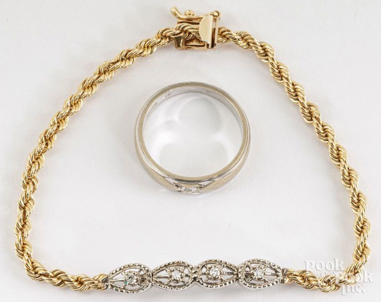 14k yellow gold diamond bracelet and ring