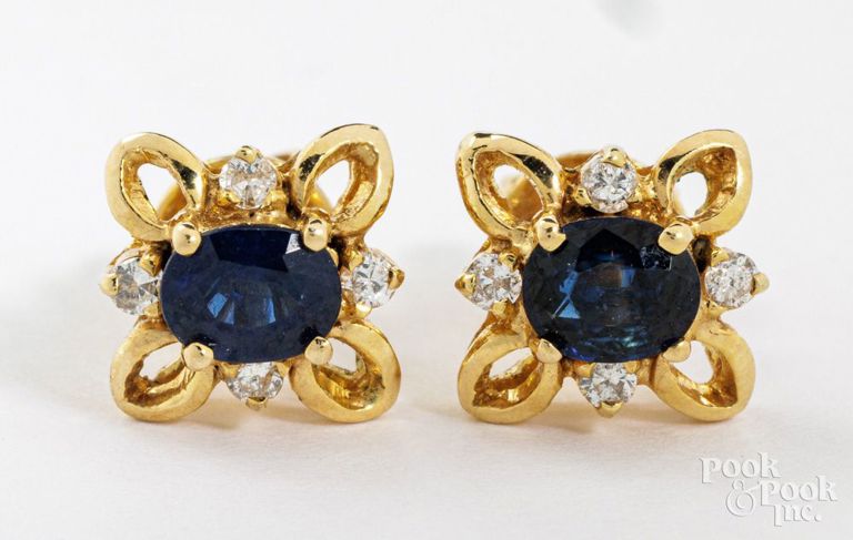 14k yellow gold sapphire and diamond earrings
