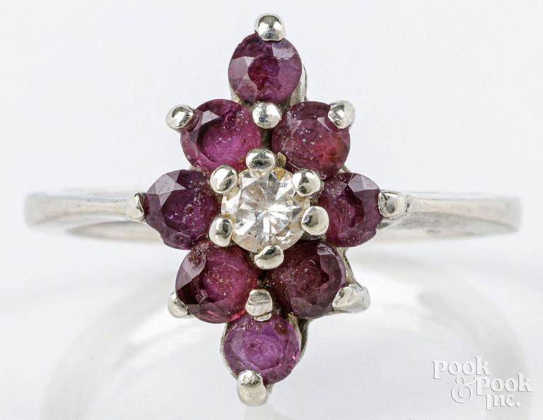 10k white gold ruby and diamond ring