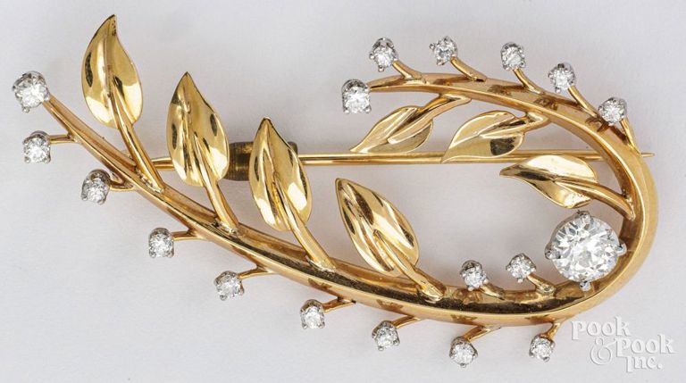 14k yellow gold diamond brooch