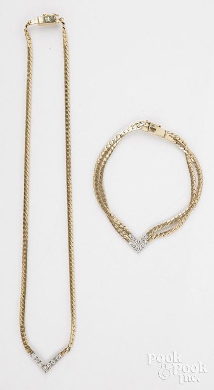 14k yellow gold diamond necklace and bracelet