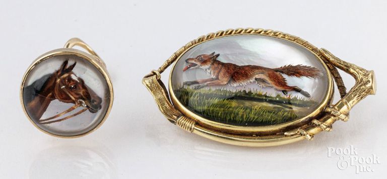14k yellow gold Essex crystal brooch and earring