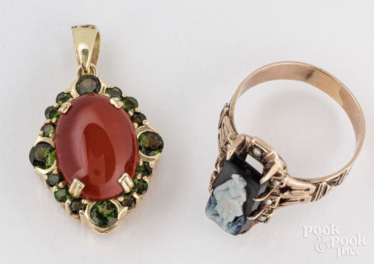 14k and 10k gold gemstone pendant and ring