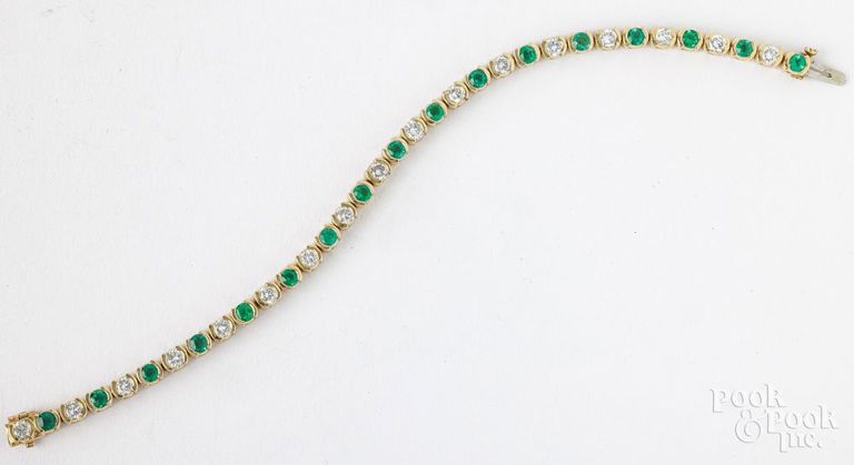 14k yellow gold diamond and emerald bracelet