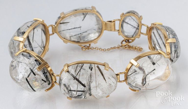 14k yellow gold tourmalinated quartz bracelet