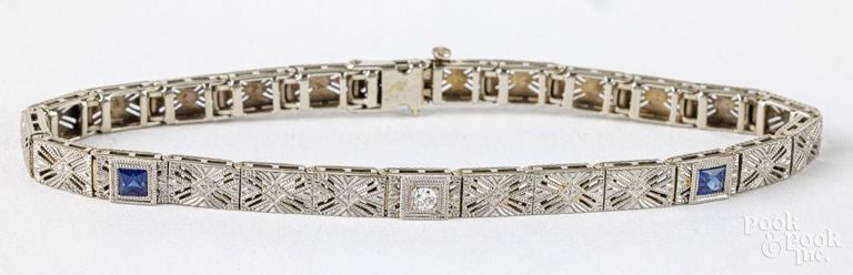 14k white gold diamond and sapphire bracelet