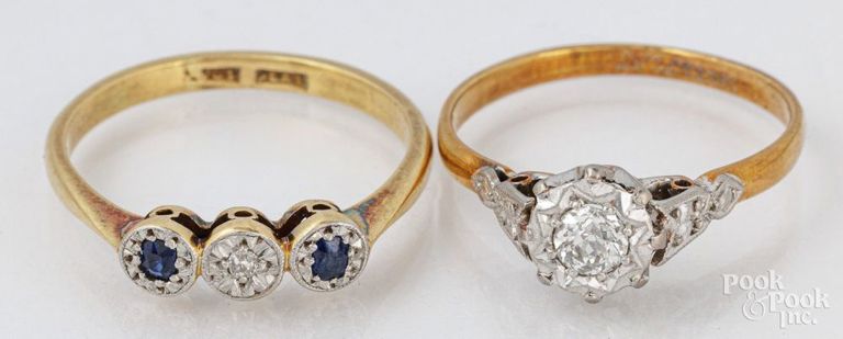 Two 18k gold and platinum rings
