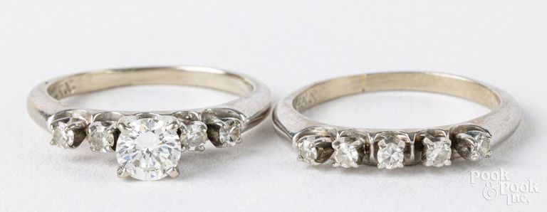 Two 14k white gold diamond rings