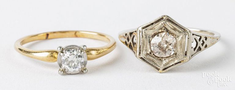 Two 14k gold diamond rings