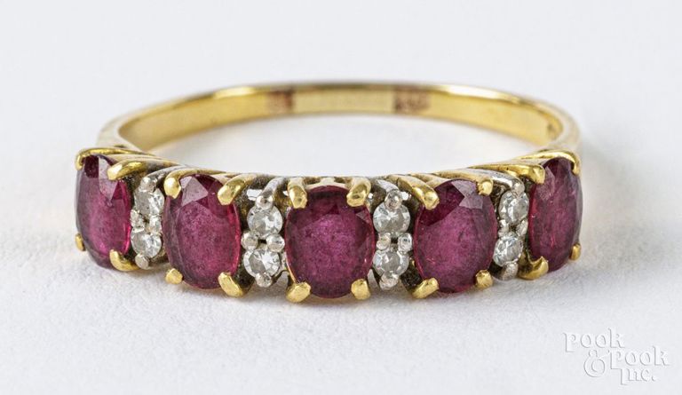 18k yellow gold diamond and synthetic ruby ring