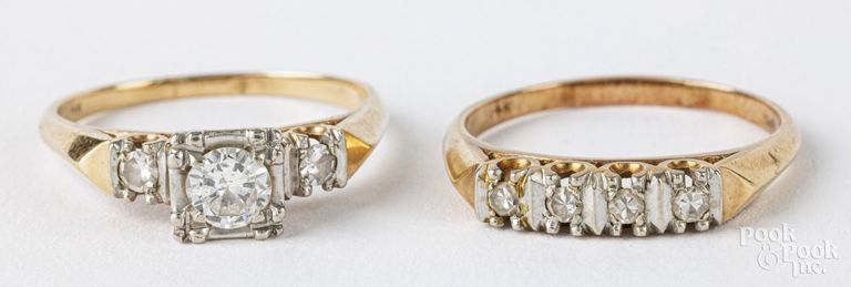 Two 14k yellow gold diamond rings
