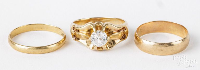 Three 14k yellow gold rings