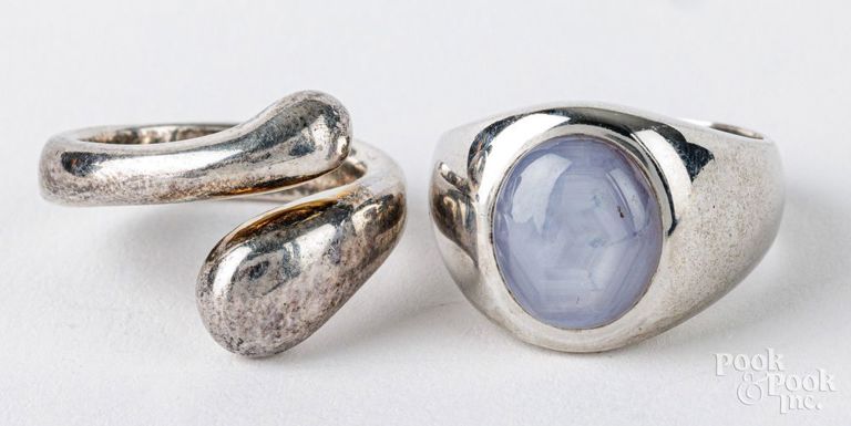 14k white gold jade ring and silver ring