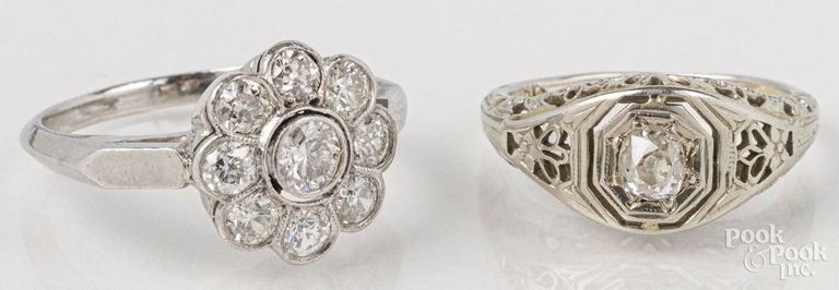 Platinum diamond ring and 18k gold diamond ring