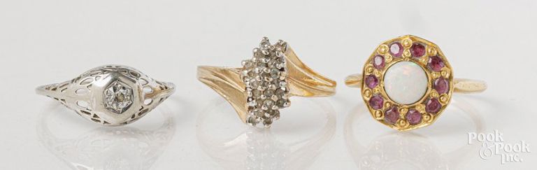 Three 14k and 10k gold rings