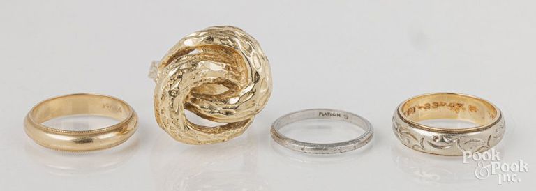 Three 14k yellow gold ring and platinum ring