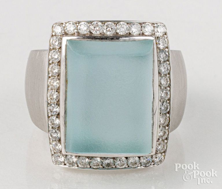 18k white gold diamond and glass ring