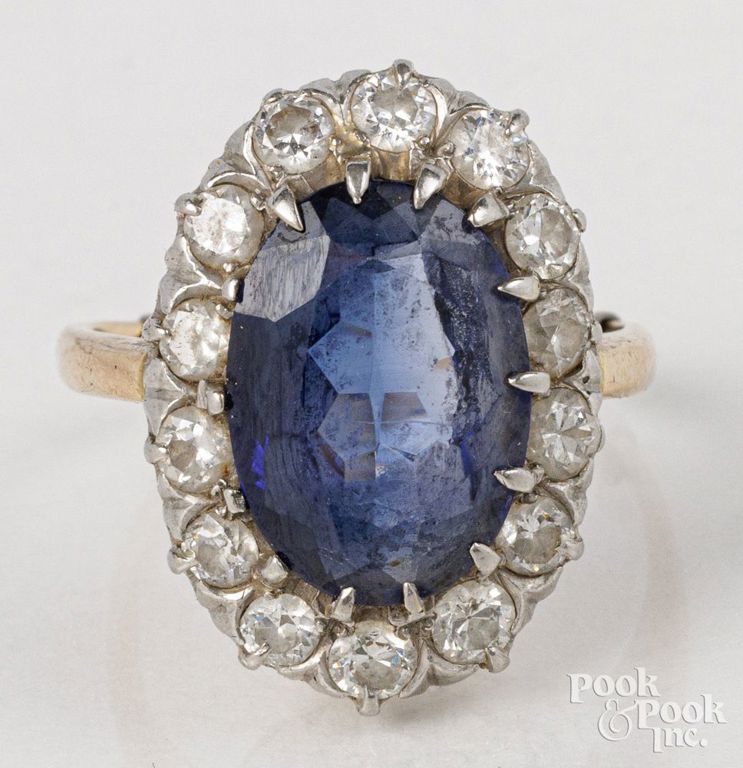 14k gold and platinum sapphire and diamond ring