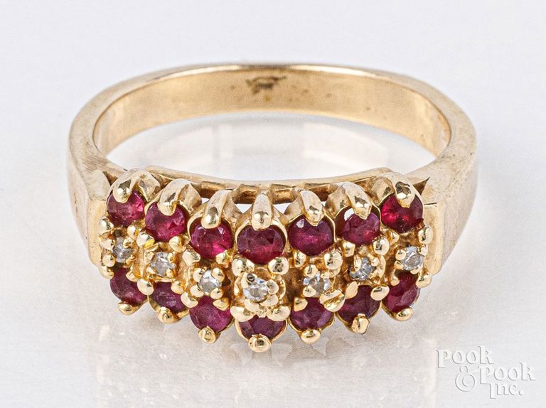 14k yellow gold ruby and diamond ring