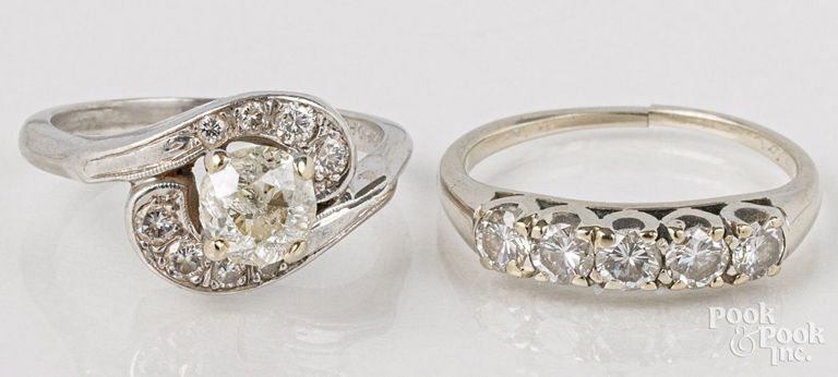 Platinum engagement ring and 14k white gold wedding ring