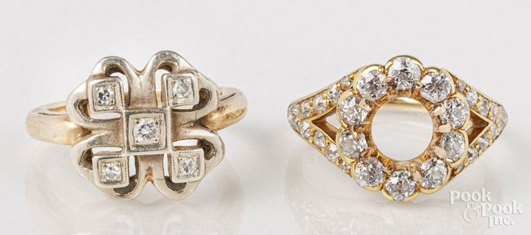Two 14k yellow gold diamond rings