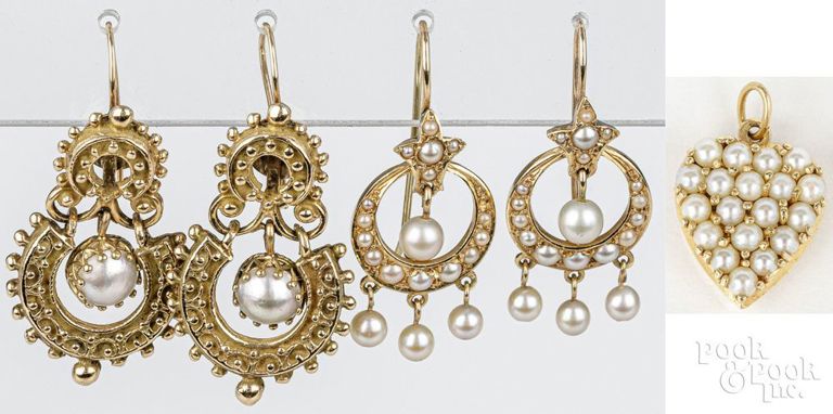 14k yellow gold pearl jewelry set