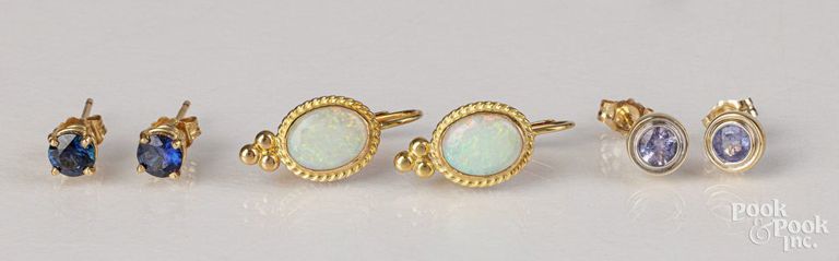 Three pairs of 14k gold earrings