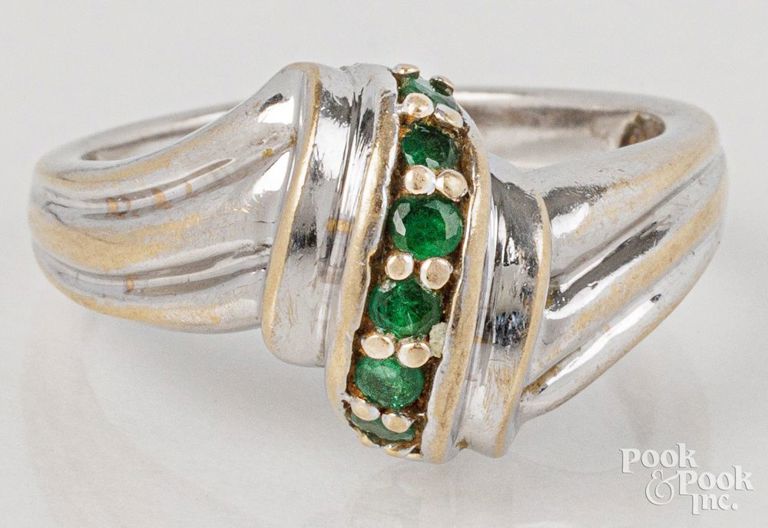 14k yellow and white gold emerald ring