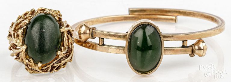 10k gold green stone bracelet and ring
