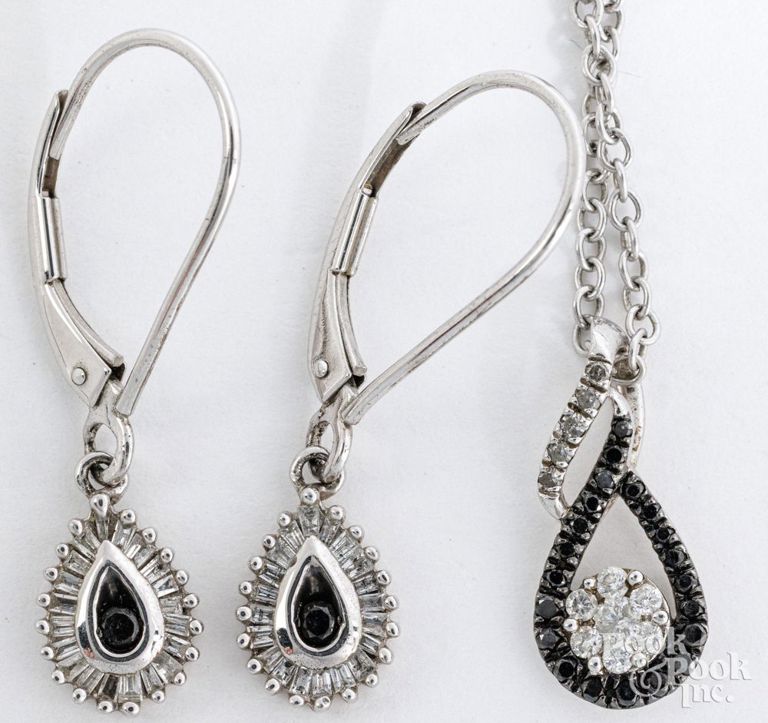 14k white gold and sterling silver diamond jewelry set