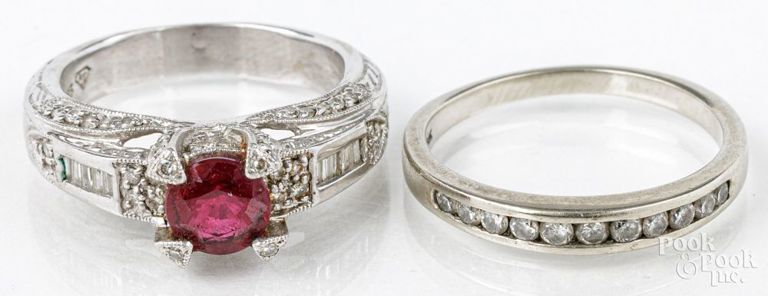 Two 14k white gold rings