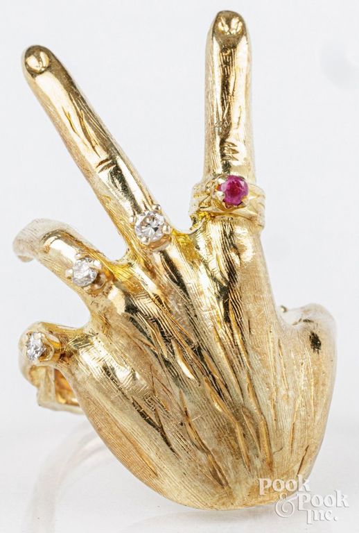 14k yellow gold diamond hand ring