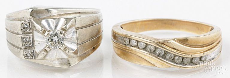 Two 14k and 10k yellow gold diamond rings