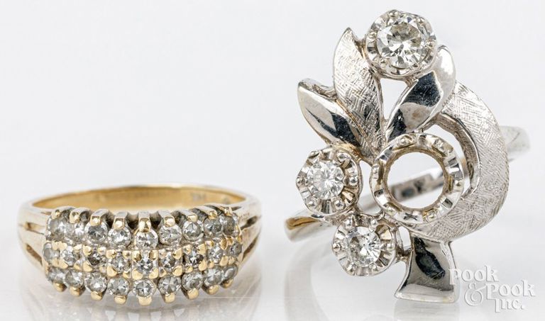 Two 14k gold diamond rings
