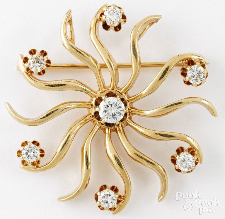 14k yellow gold diamond brooch