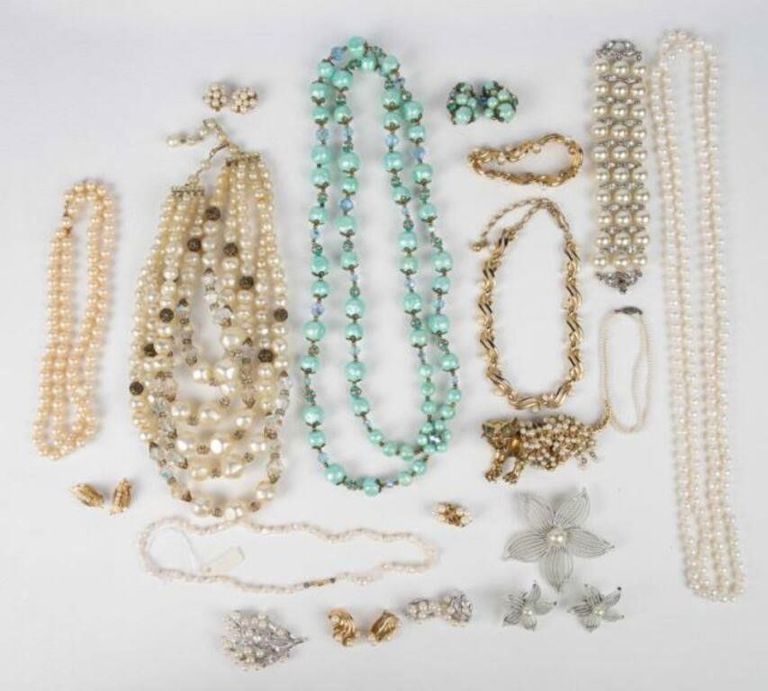 Vintage 14k gold and silver pearl jewelry set