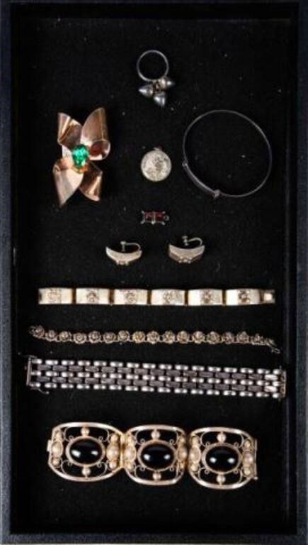 Sterling silver onyx and rhinestone set